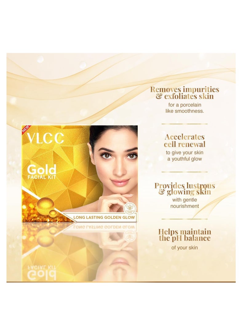 VLCC Gold Facial Kit, Bright & Glowing Skin - 60g | Pamper your Skin for a Luminous Glow | Parlour Glow with 24K Gold Bhasma, Rose Extracts, Turmeric & Aloe Vera. - Image 4