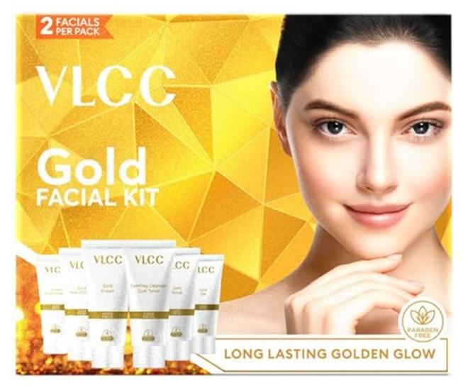 VLCC Gold Facial Kit, Bright & Glowing Skin - 60g | Pamper your Skin for a Luminous Glow | Parlour Glow with 24K Gold Bhasma, Rose Extracts, Turmeric & Aloe Vera.