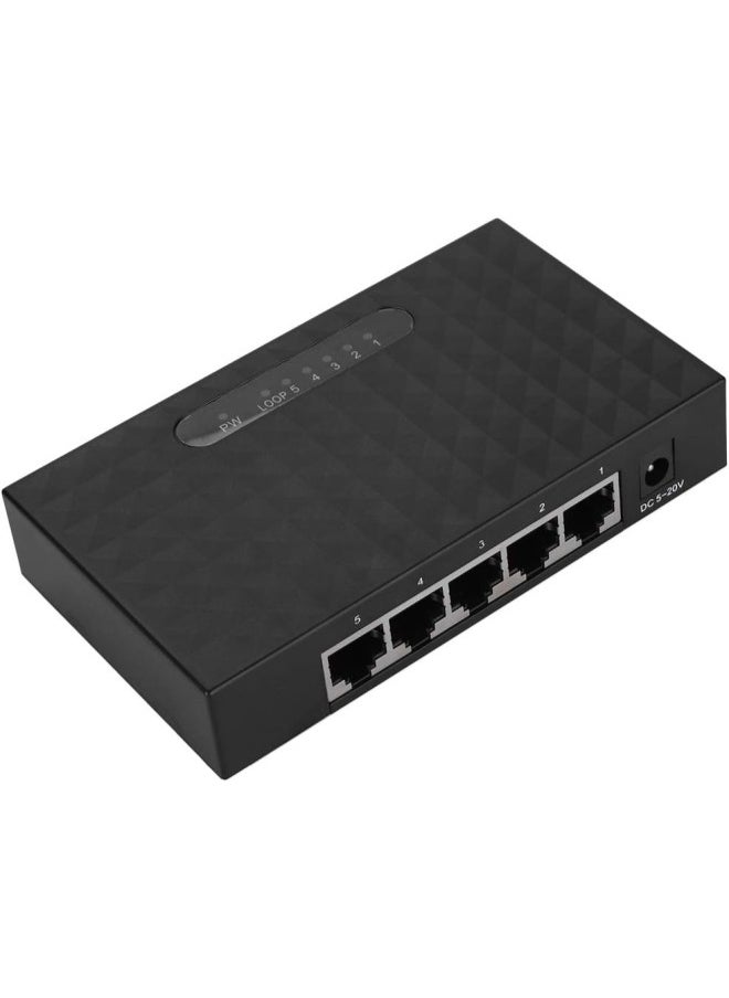 Gigabit Ethernet Switch, 5 Port Fast 10/100/1000Mbps Ethernet LAN Hub Network Gigabit Switch, Full/Half Duplex Adaptive Transmission Mode, Black(US Plug)