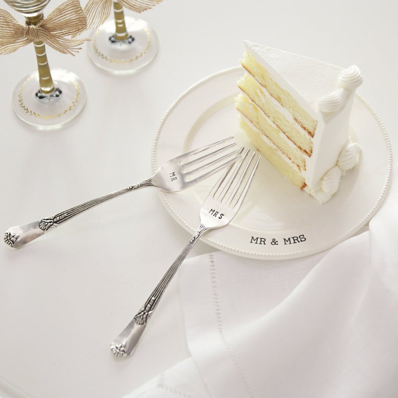 Mud Pie Mr. & Mrs. Plate & Fork Set, White (4235006) - Image 2
