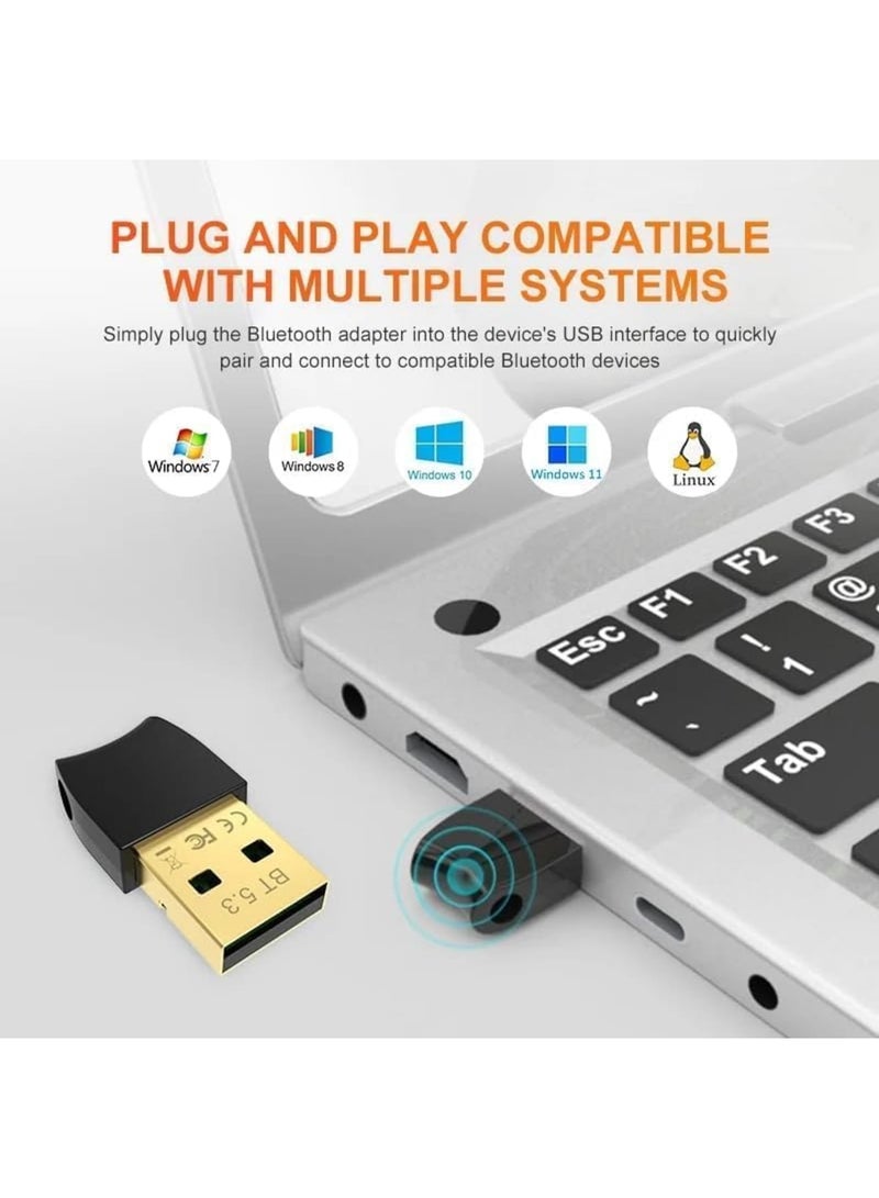 Luckam USB Bluetooth 5.3 Dongle Adapter for PC, Wireless Mouse, Keyboard, Audio Receiver & Transmitter, Music and Audio Streaming, Stable 20M Signal, Multi-Device Support (Black) - Image 3