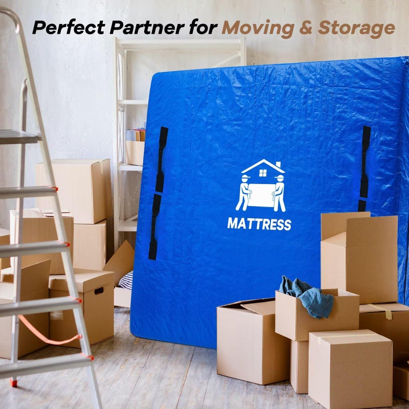 BETU Mattress Bags for Moving, BETU Mattress Protector Waterproof Mattress Cover Full Size Storage Bags with 8 Heavy-Duty Handles and Zipper for Bed Extra Thick Large Reusable (77"x57"x15" Blue) - Image 5