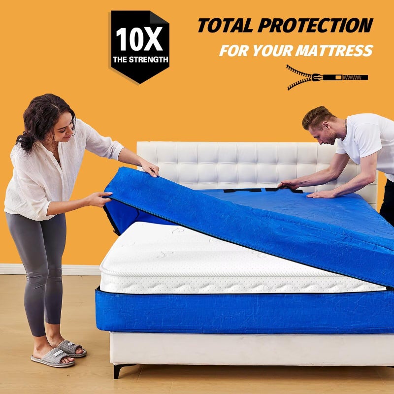 BETU Mattress Bags for Moving, BETU Mattress Protector Waterproof Mattress Cover Full Size Storage Bags with 8 Heavy-Duty Handles and Zipper for Bed Extra Thick Large Reusable (77"x57"x15" Blue) - Image 2