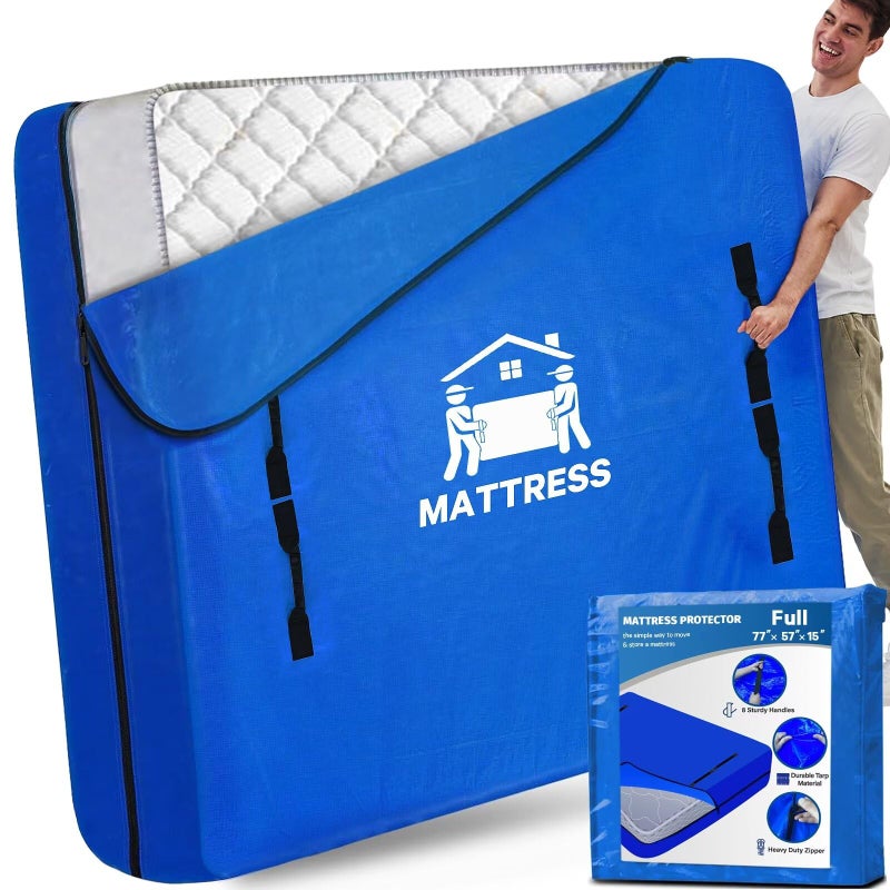BETU Mattress Bags for Moving, BETU Mattress Protector Waterproof Mattress Cover Full Size Storage Bags with 8 Heavy-Duty Handles and Zipper for Bed Extra Thick Large Reusable (77"x57"x15" Blue) - Image 1