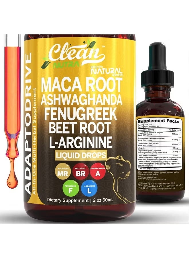 كلين نيوتراسيوتيكالز Maca Root Liquid Drops with Ashwagandha, Fenugreek, Beet Root and L-Arginine Liquid Multivitamin for Women and Men - Adapto Drive by Clean Nutra - Image 1