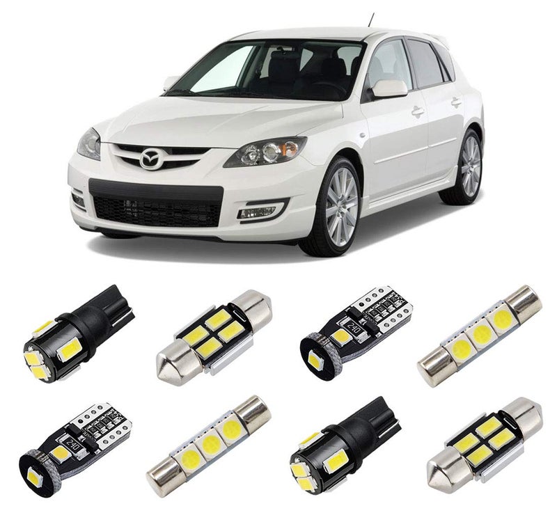 مجموعة أضواء LED داخلية بيضاء BRISHINE لسيارة مازدا 3 هاتشباك 2003 2004 2005 2006 2007 2008 2009، أضواء داخلية فائقة السطوع 6000K، حزمة لمبات أضواء لوحة الترخيص وأداة التركيب