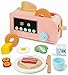 Pillowhale Bagel Toast PopUp Toaster 18Piece Wooden Breakfast Playset Montessori Kitchen Toy Includes Bagels Bread Bacon Veggies Milk for Kids Ages 3 - Image 2