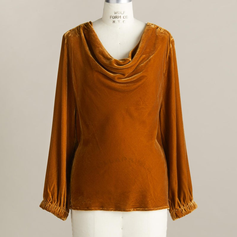 2025 New Long-Sleeved Bottoming Women''s Tops and Pure Color Gold Velvet Pile Collar Pleated T-Shirt - Image 5