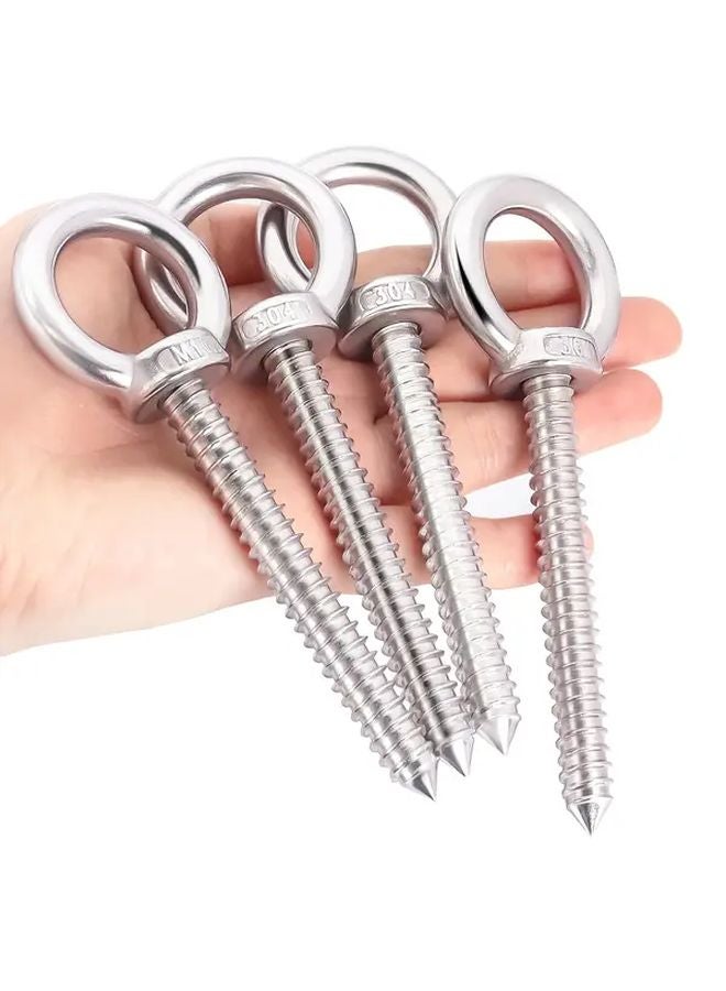 4pcs Silvery M8x80 Heavy Duty Stainless Steel Eye Bolts Rust Resistant - Image 1