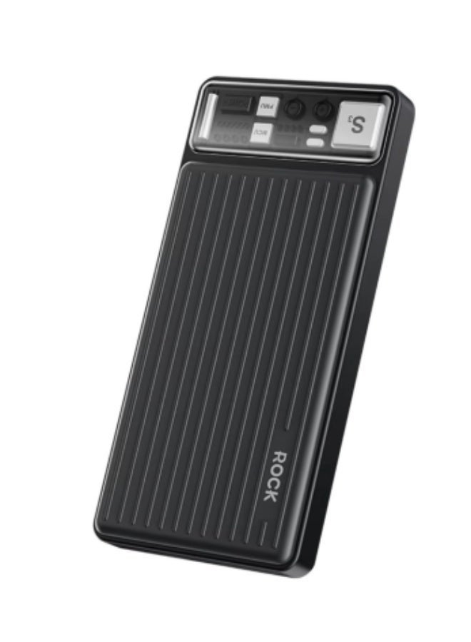 ROCK S3 10000mAh Power Bank with Built-in USB-C & Lightning Cables, Triple Output, USB-A Port – Black - Image 3