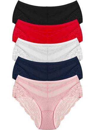 COTTONHILL Transparent Tulle, Lace and Stone Detailed Plus Size Women's Bikini Panties, Pack of 5  - Image 1
