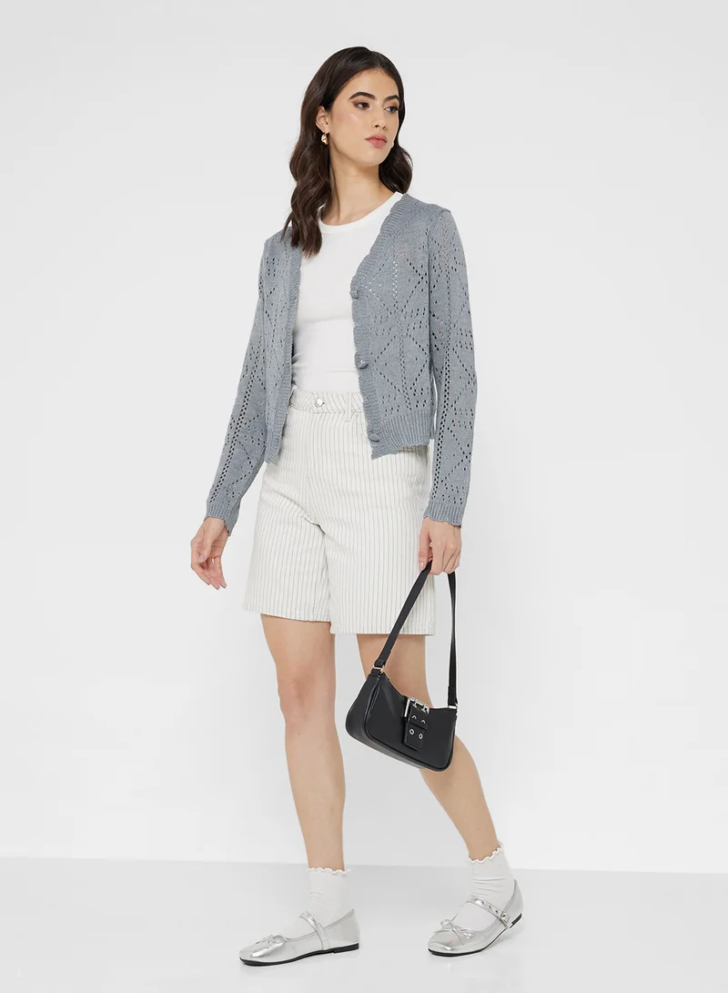 Ginger Knitted Openwork Button Up Cardigan