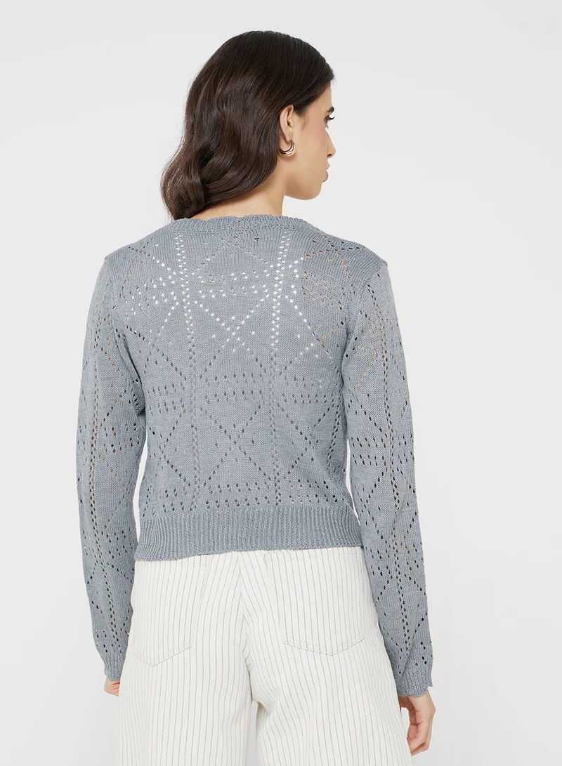 Ginger Knitted Openwork Button Up Cardigan