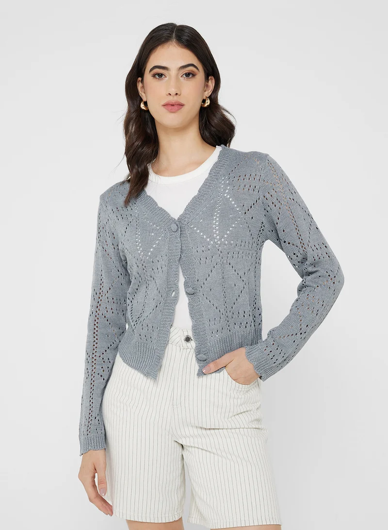 Ginger Knitted Openwork Button Up Cardigan