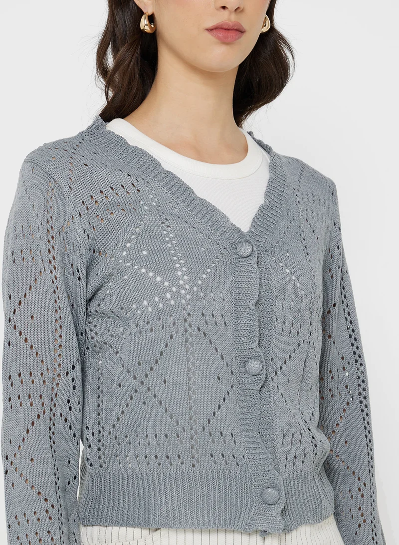 Ginger Knitted Openwork Button Up Cardigan