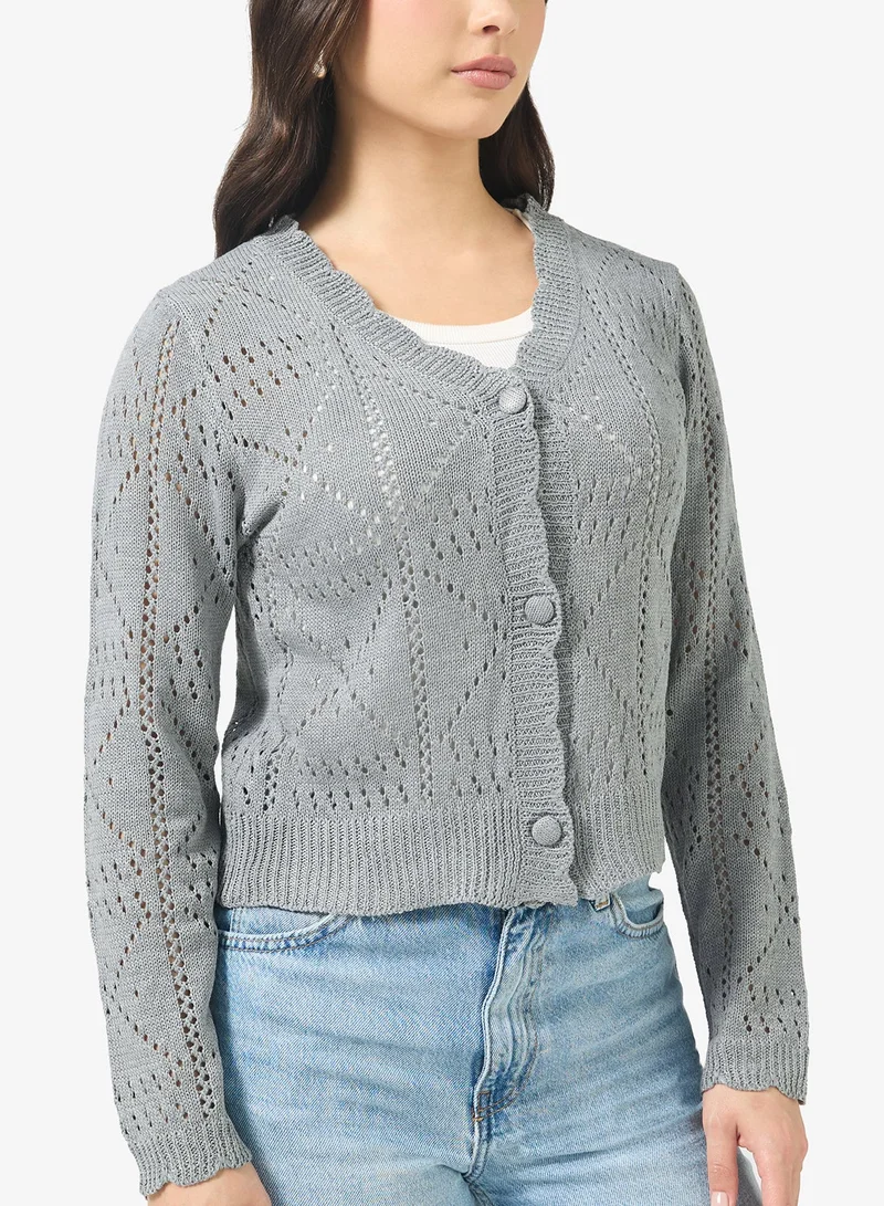 Ginger Knitted Openwork Button Up Cardigan