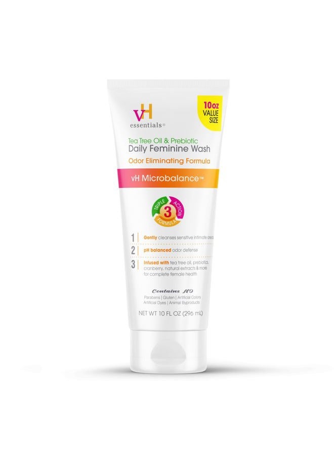 vH Essentials Daily Feminine Wash - 10 Fl Oz - Odor Eliminating Vaginal Wash with Tea Tree Oil, Prebiotics and Cranberry, gentle cleanser + pH balancing - Image 1