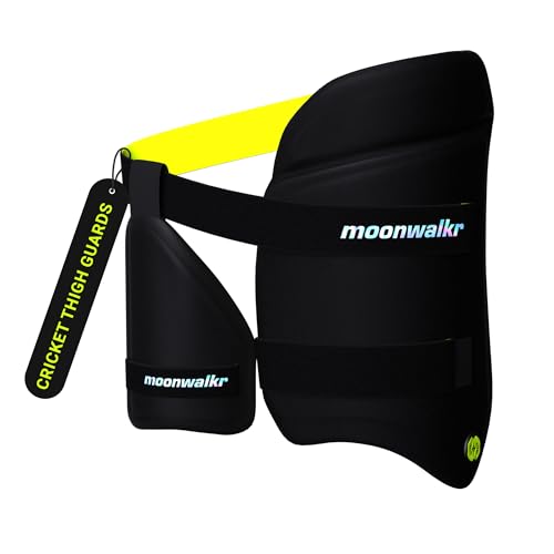 moonwalkr Thigh Guard 2.0 Protective Gear for Batter’s Height (4’9”- 5’3”) Cricket Thigh Pad Cricket Accessories & Equipment Safeguarding Both Your Outer and Inner Thighs Black (Small, Right Hand) - Image 1