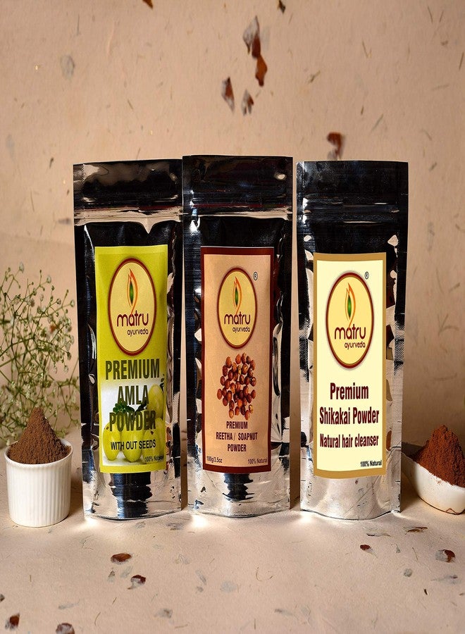 ماترو ايورڤيدا حزمة ماترو أيورفيدا الثلاثية الفاخرة من الأملا والريثا/الصابون ومسحوق شيكاكاي (100 جرام، 100 جرام، 200 جرام لكل منهما) - Image 3