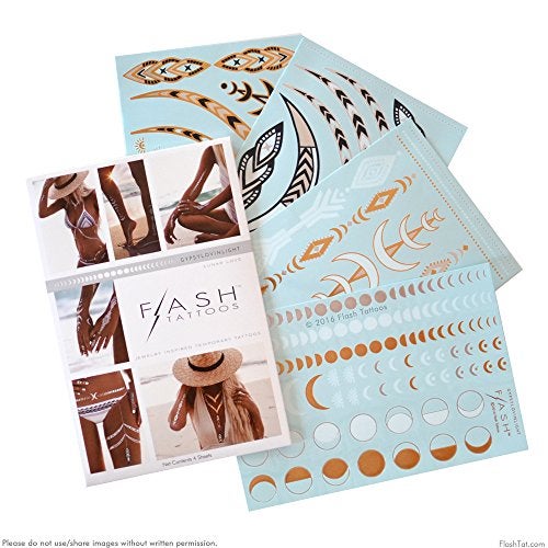 Flash+Tattoos Flash Tattoos Lunar Love Authentic Metallic Temporary Tattoos 4 Sheet Pack (Black/gold/silver/white) - Includes Over 38 Premium Waterproof Tattoos - Image 2