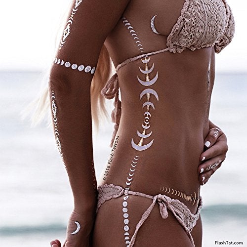Flash+Tattoos Flash Tattoos Lunar Love Authentic Metallic Temporary Tattoos 4 Sheet Pack (Black/gold/silver/white) - Includes Over 38 Premium Waterproof Tattoos - Image 3