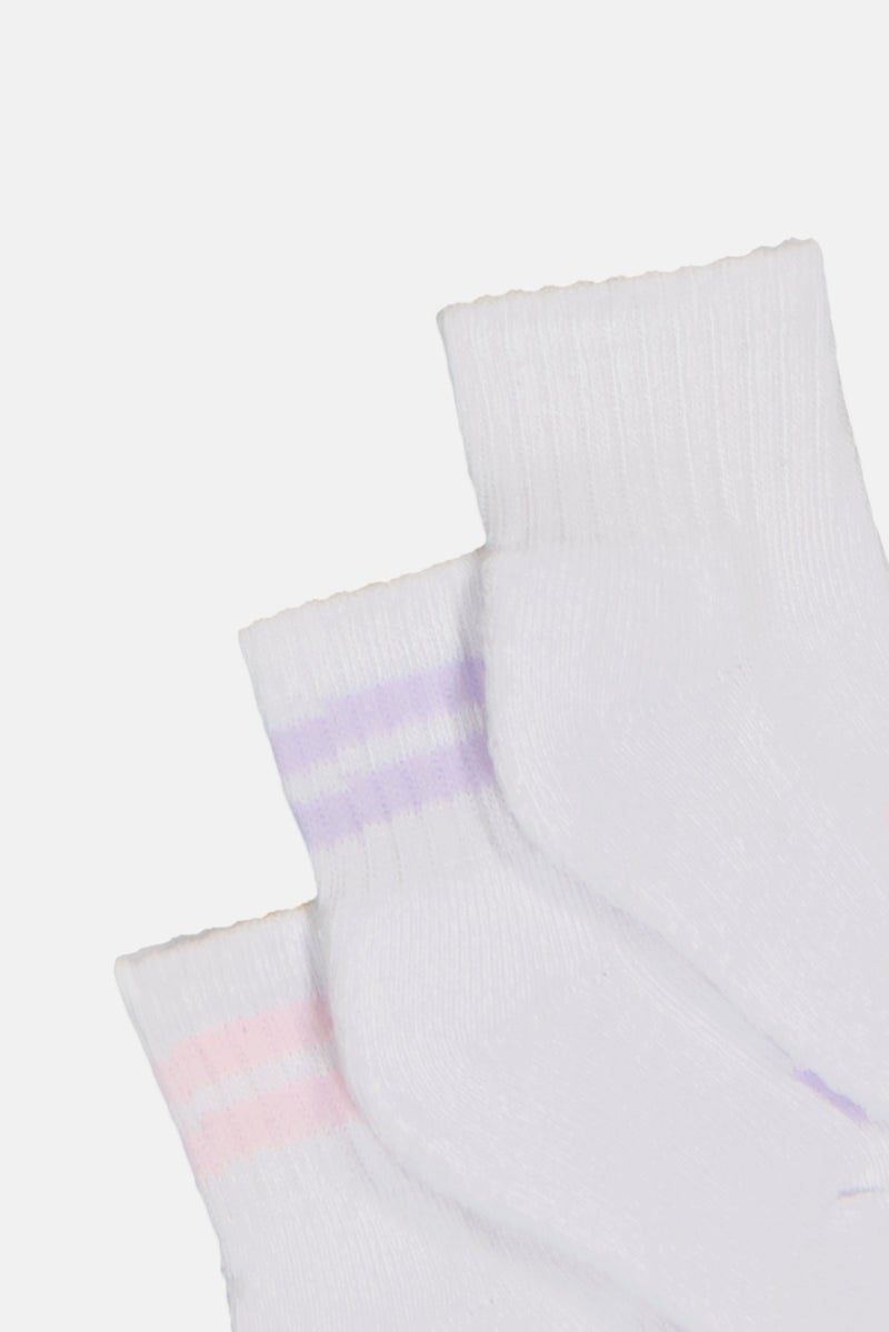 K-SWISS Toddlers Girl 8 Pairs Brand Logo Quarter Socks, White - Image 2