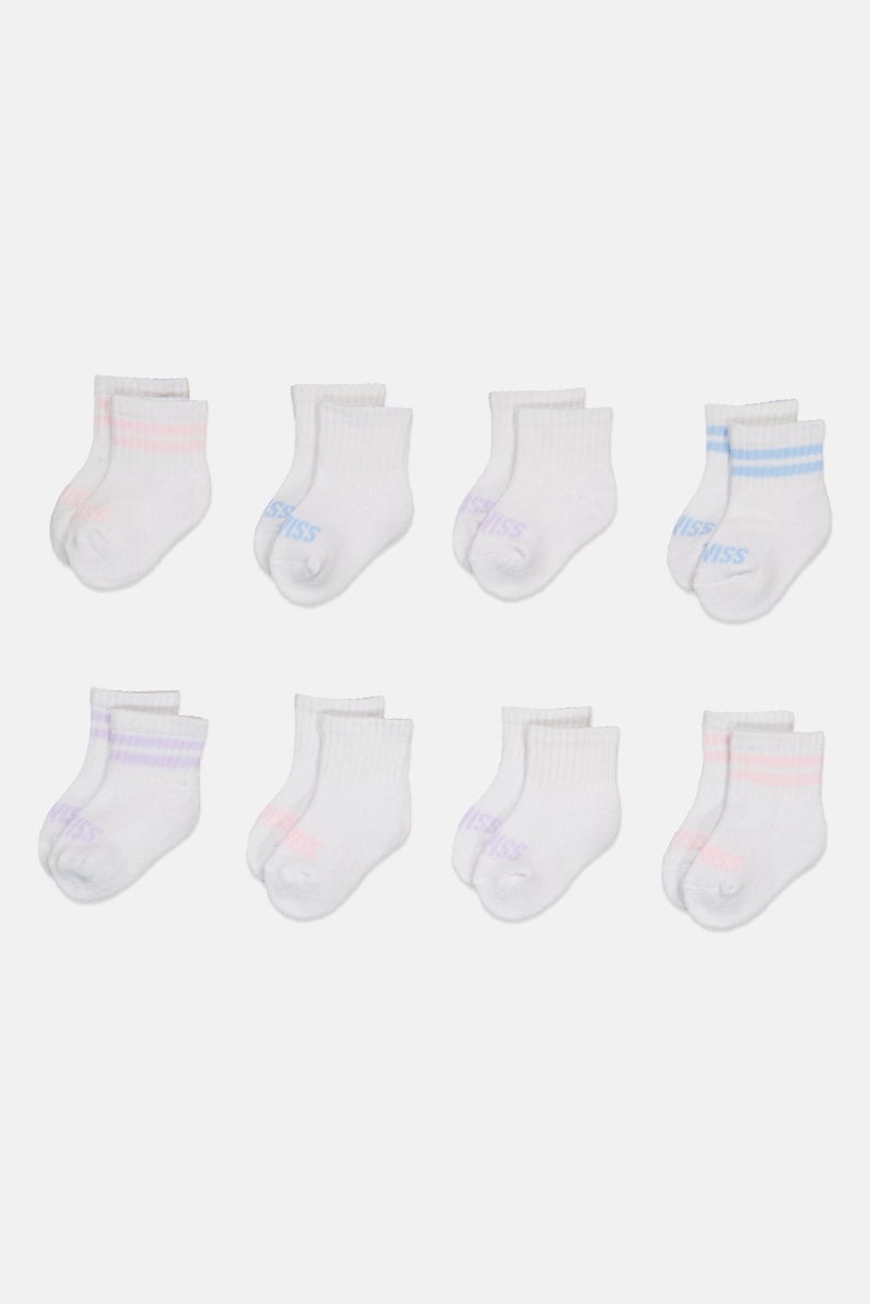 K-SWISS Toddlers Girl 8 Pairs Brand Logo Quarter Socks, White - Image 3