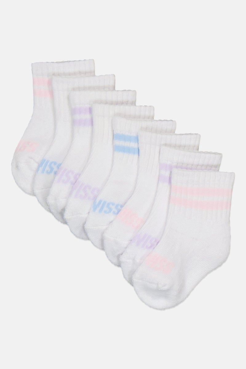 K-SWISS Toddlers Girl 8 Pairs Brand Logo Quarter Socks, White - Image 1