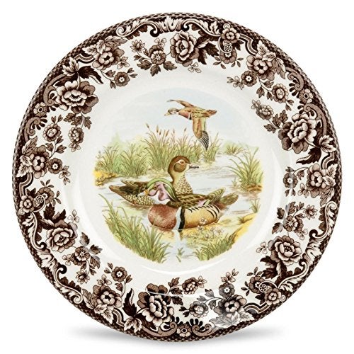 Spode Woodland Duck Dinner Plate - Game Bird Design, 10.5 Inch Fine Earthenware with British Flowers Border, Dishwasher, Microwave & Warm Oven Safe to 225°F - Made in England Wildlife Tableware - Image 1