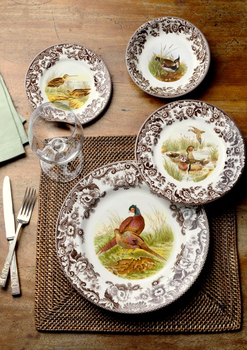 Spode Woodland Duck Dinner Plate - Game Bird Design, 10.5 Inch Fine Earthenware with British Flowers Border, Dishwasher, Microwave & Warm Oven Safe to 225°F - Made in England Wildlife Tableware - Image 2