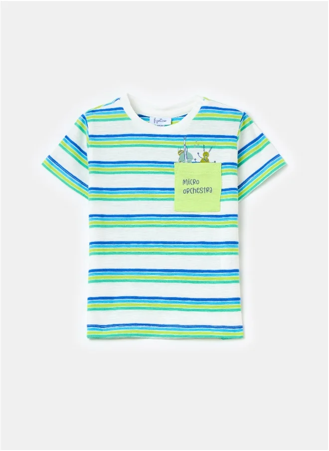 او في اس Cotton T-shirt with striped pattern