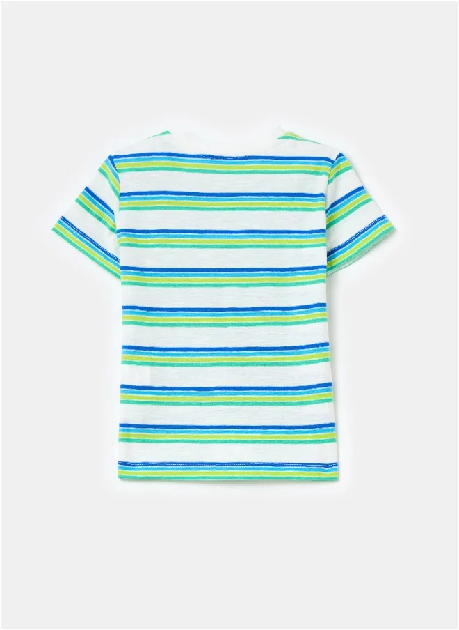 او في اس Cotton T-shirt with striped pattern