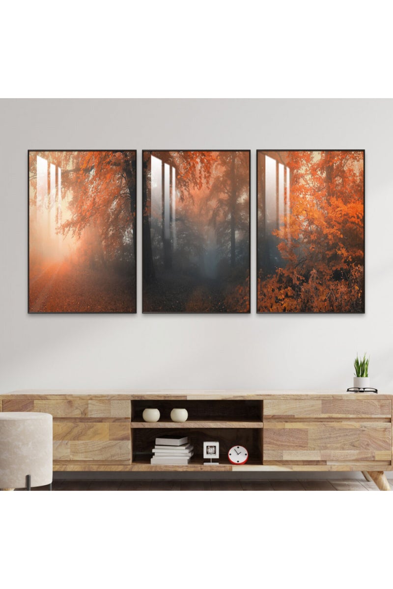 Marktna Three wooden wall painting with a frame and a clear acrylic layer - Image 1