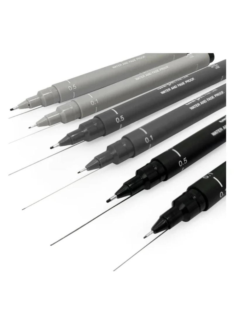 Uniball 6-Piece Fineliner Pen Set Light Grey/Dark Grey/Black  - Image 2