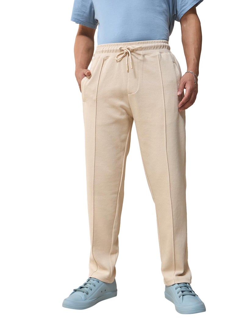 Bewakoof Men's Solid Regular Fit Cotton Blend Mid Rise Track Pant_617408_Beige_M - Image 1