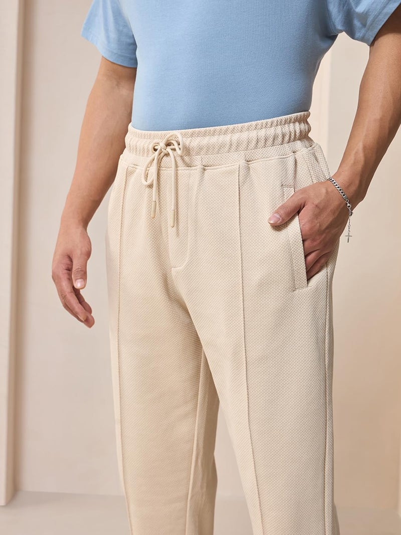 Bewakoof Men's Solid Regular Fit Cotton Blend Mid Rise Track Pant_617408_Beige_M - Image 3