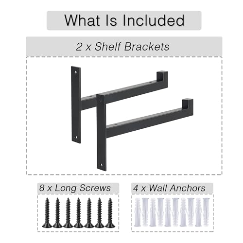 OVOV 2 Pcs Steel Heavy Duty Shelf Brackets Wall Mounted Industrial Metal Shelf Supports Matte Black 12 Inches - Image 3