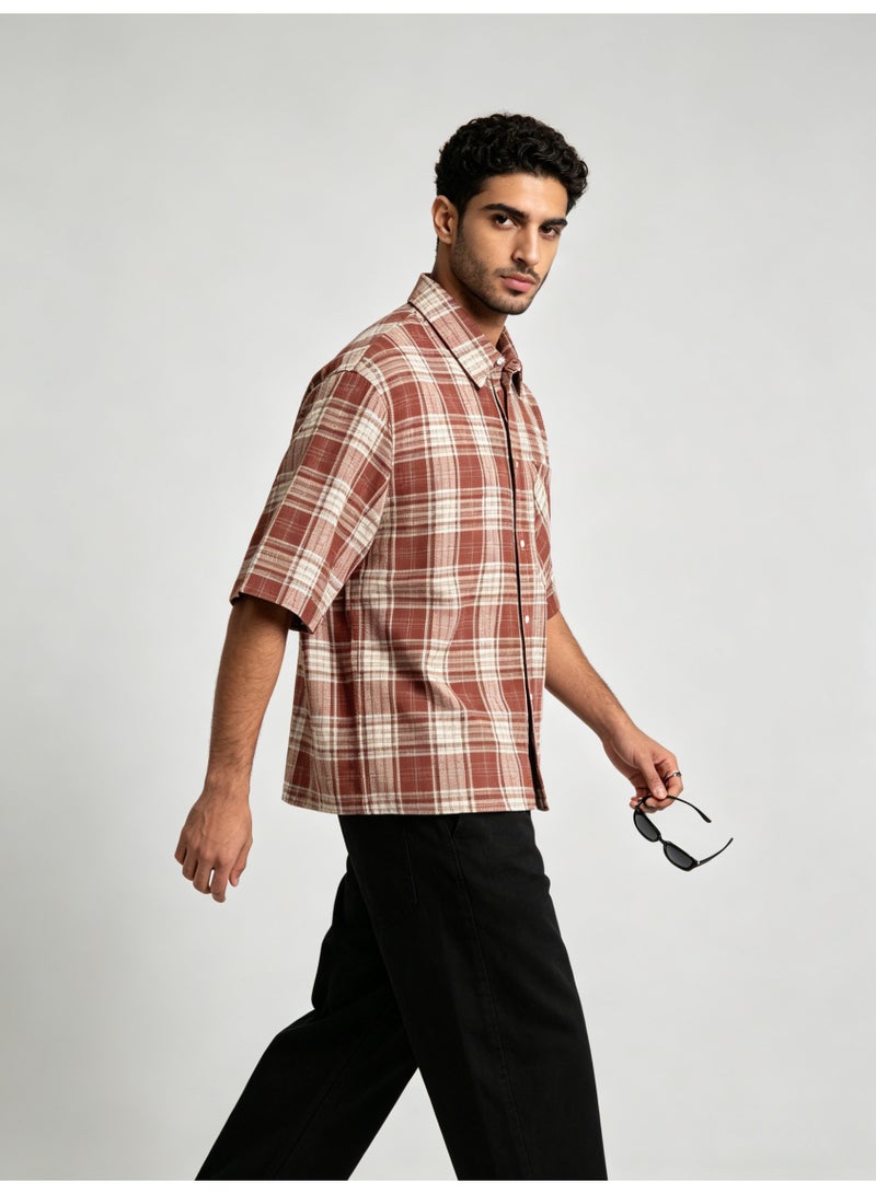 زارا ZARA Men’s Red Plaid Short Sleeve Oversized Button Shirt - Image 2
