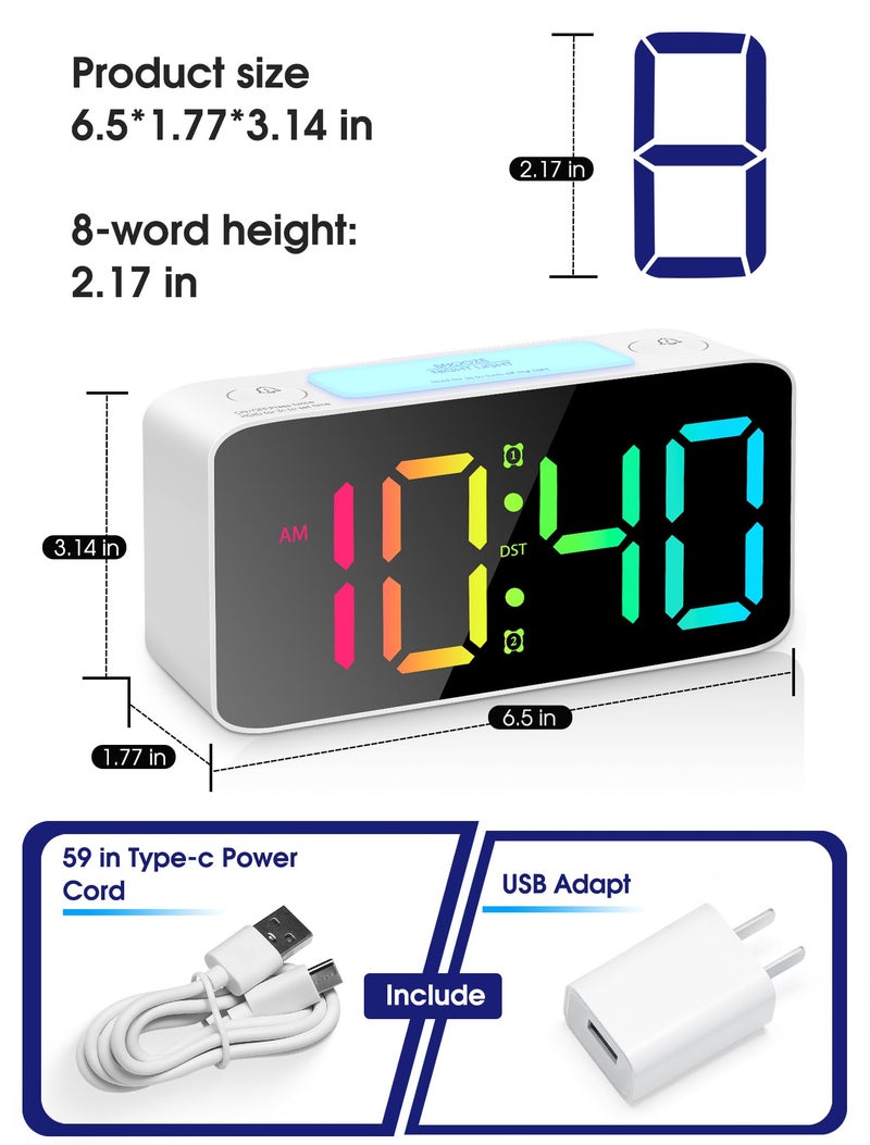 Cadmos Super Loud Alarm Clock for Heavy Sleepers Adults,Digital Clock with 7 Color NightLight,Adjustable Volume,USB Charger,Small Clocks for Bedrooms,Ok to Wake Up for Kids,Teens (White+RGB) - Image 2
