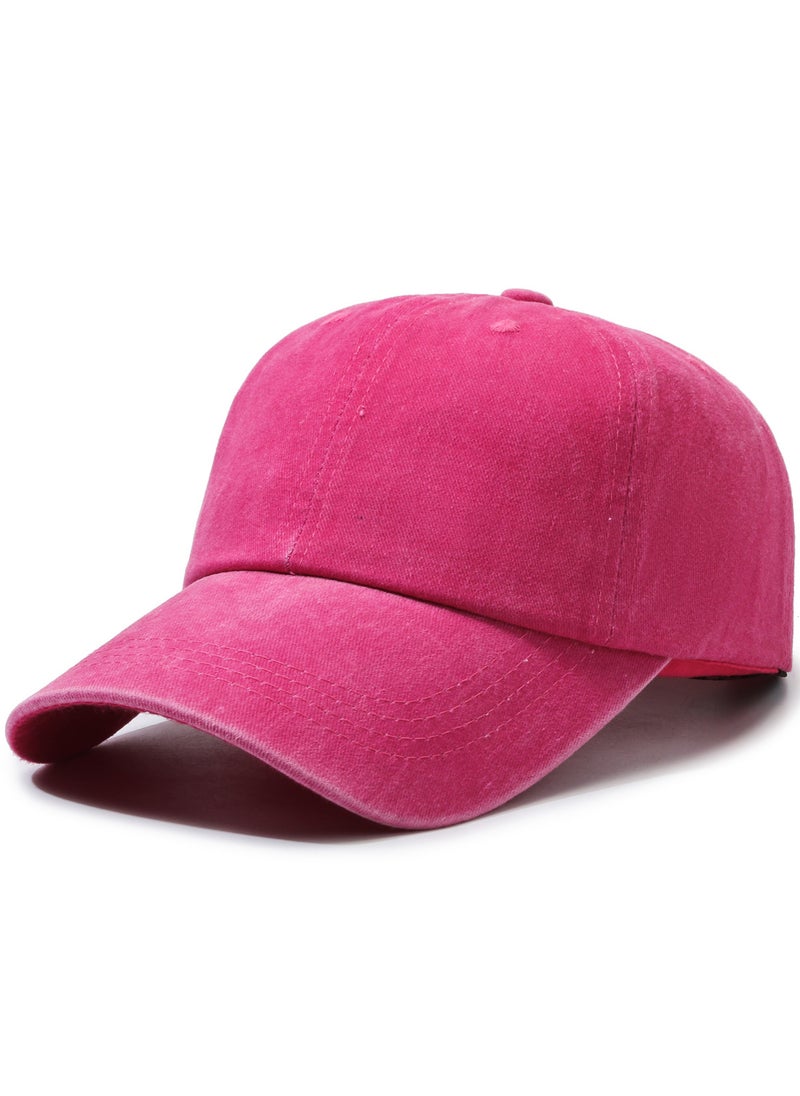 Generic Vintage Washed Baseball Cap Unisex Adjustable Rose Red 