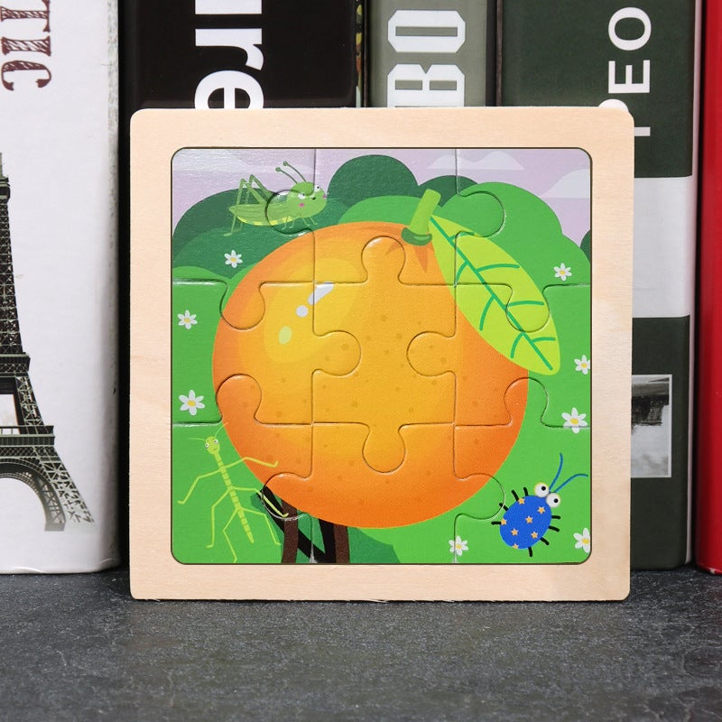 Wooden 3-7 Years Old 9-Piece Wooden Puzzle Kidsren'S Animal Puzzle Educational Early Education Cartoon Plane Puzzle Toy - Image 1