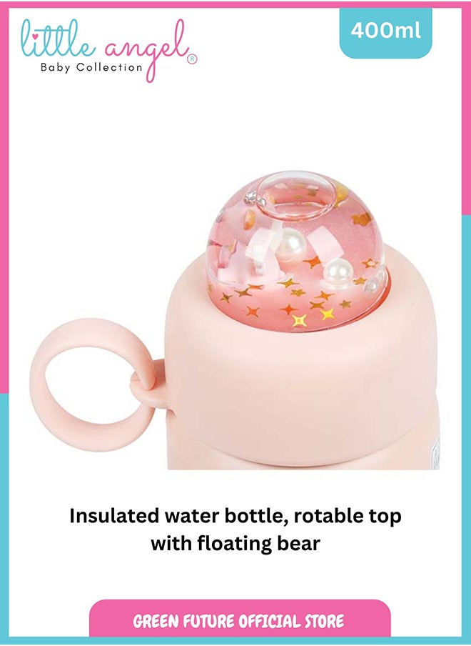 Little Angel Kids Water Bottle Stainless Steel, High Quality 400ml - Leak-Proof with Screw-Top Lid, Portable and Durable Design for School, Sports, Indoor & Outdoor - Cute Bear Design - Pink  - Image 4