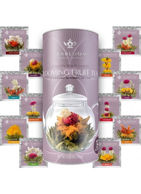 Teabloom Fruit Blooming Teas 12 Unique Flower Varieties of Tea in 12 Delicious Fruit Flavors Each Flowering Tea Ball Steeps Up to 3 Times