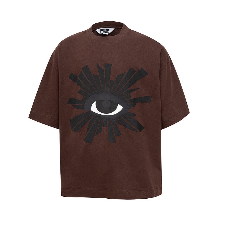 American-Style High Street Eye Of Truth Printed Dark Hip-Hop Casual Short-Sleeved Loose T-Shirt Plus Size Top Trendy - Image 1