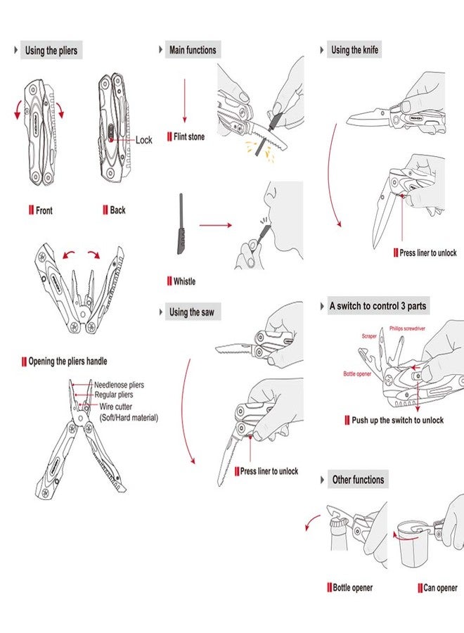 Roxon CM1349 SPARK Multitool Plier, 14-in-1 Multitools Folding Plier, Multipurpose Outdoor Survival Portable Multi Tool Set - Image 3