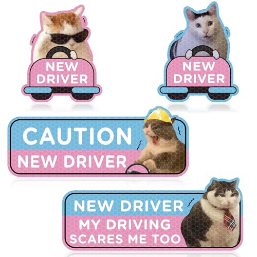 CNhoqc New Driver Car Magnets 4 Pcs Funny Cat Meme Student Driver Reusabel Movable Automotive Magnets Please Be Patient Bumper Sticker Safety Sign Warning Novice Rookie Student Car Truck Exterior - Image 1