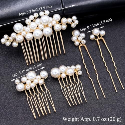 Sppry Wedding Pearl Hair Combs Set of 5 Pieces - Prom Hair Pins Accessories for Bridal Women (Gold) - Image 2