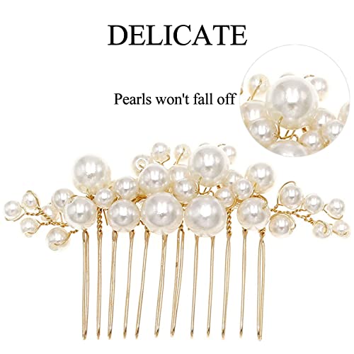 Sppry Wedding Pearl Hair Combs Set of 5 Pieces - Prom Hair Pins Accessories for Bridal Women (Gold) - Image 4