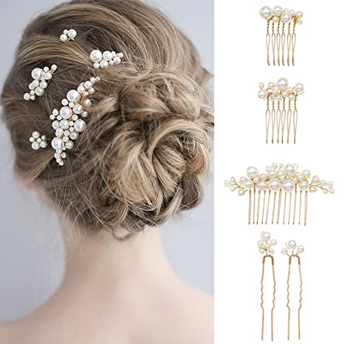 Sppry Wedding Pearl Hair Combs Set of 5 Pieces - Prom Hair Pins Accessories for Bridal Women (Gold) - Image 5
