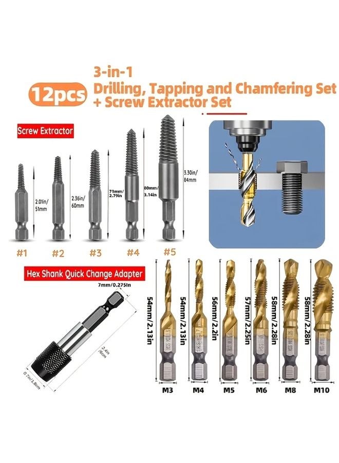 مجموعة مختلطة من مثقاب مطلّ بالتيتانيوم وبراغي M3 إلى M10 بمقاسات مترية من فولاذ عالي السرعة - Image 5